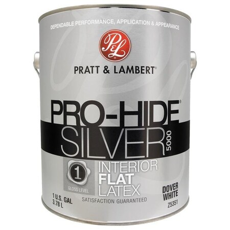 Pratt & Lambert ProHide Silver 5000 Z5300 Interior Paint, Flat, Dover White, 1 gal 0000Z5351-16